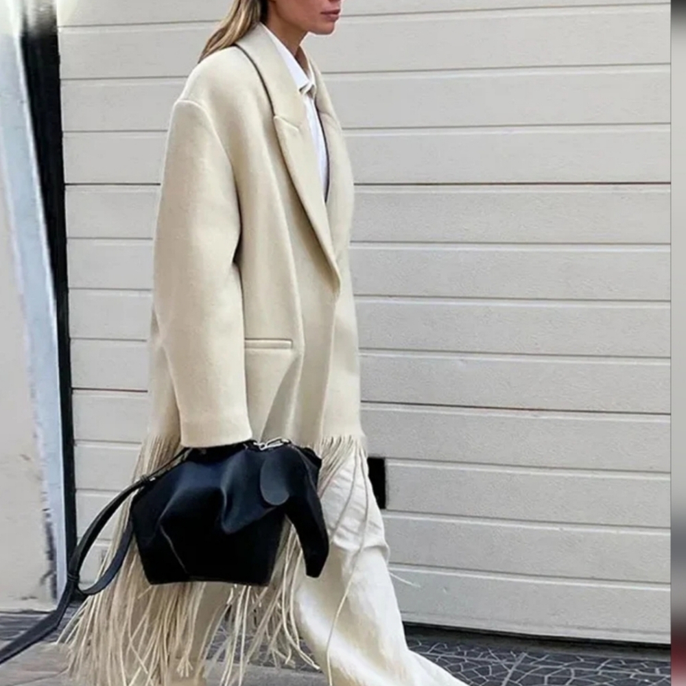 Tassel Apricot Women's Coat Elegant Autumn Long Sleeve Lapel Female Coats 2025 - Picture 3 of 6